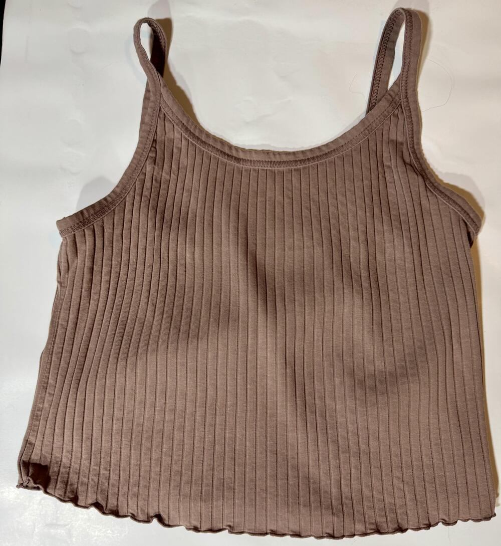Old Navy Shirt Womens Medium Brown Ribbed Knit Cropped Tank Cami Top Casual